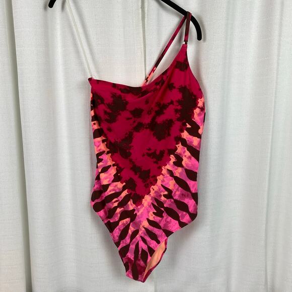 Aerie Pink Tie Dye One Shoulder Full Coverage One Piece Swimsuit Sz.L Long NWT - Picture 4 of 16